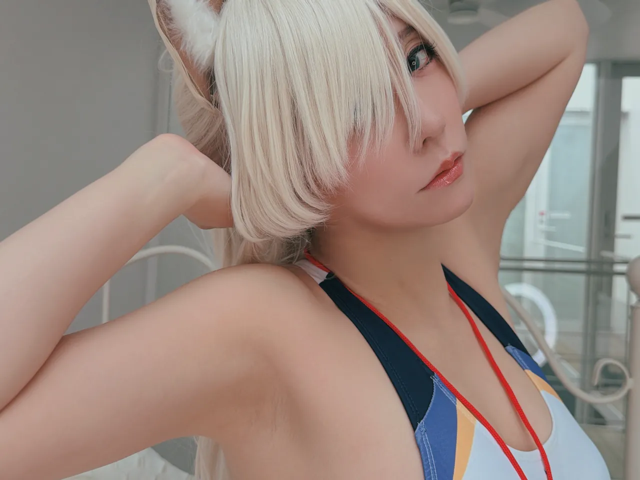 【リクエスト撮影感謝💙】 久々にブルアカ🩵ムチピタ競泳水着カンナのコスプレ【デカケツ🍑ポニテッ】-erohere21.webp