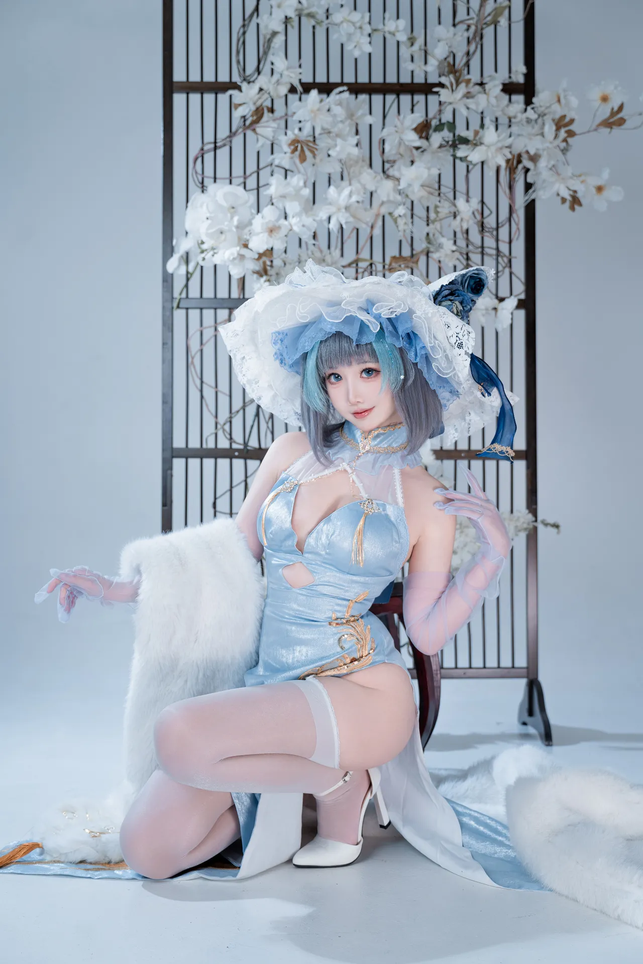 面饼仙儿 - 碧蓝航线 柴郡 猫猫蓝旗袍-erohere13.webp