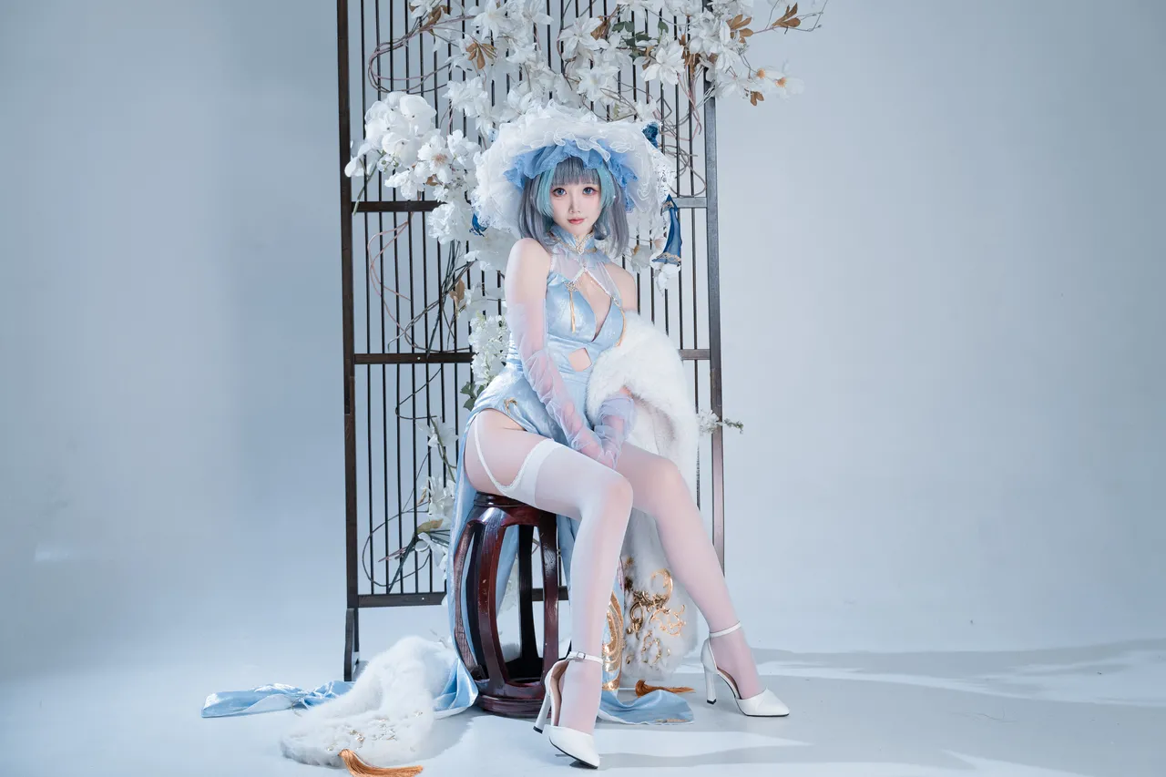 面饼仙儿 - 碧蓝航线 柴郡 猫猫蓝旗袍-erohere18.webp