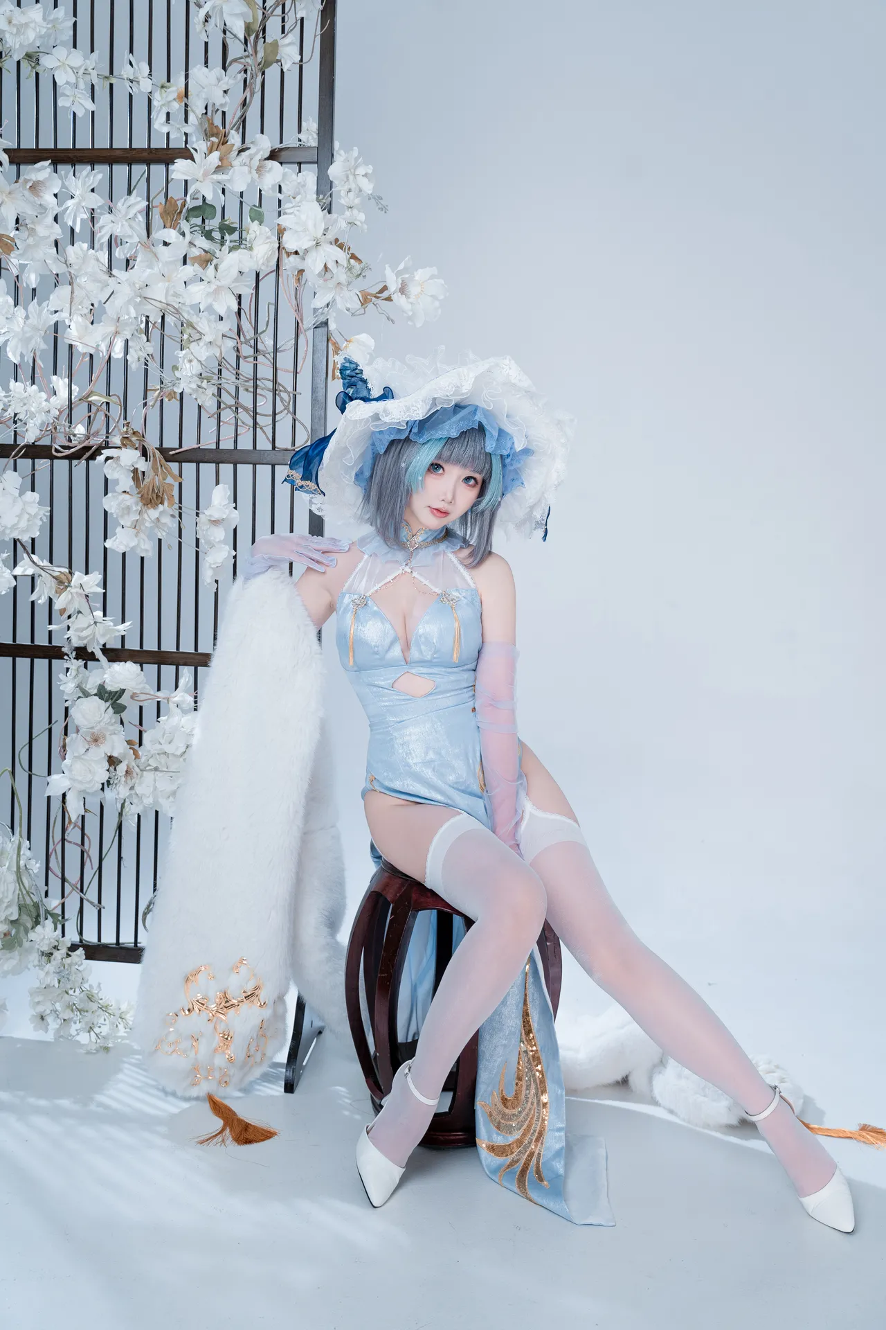 面饼仙儿 - 碧蓝航线 柴郡 猫猫蓝旗袍-erohere27.webp