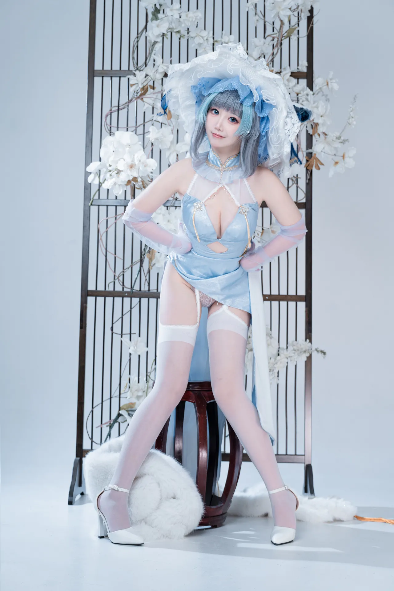 面饼仙儿 - 碧蓝航线 柴郡 猫猫蓝旗袍-erohere31.webp