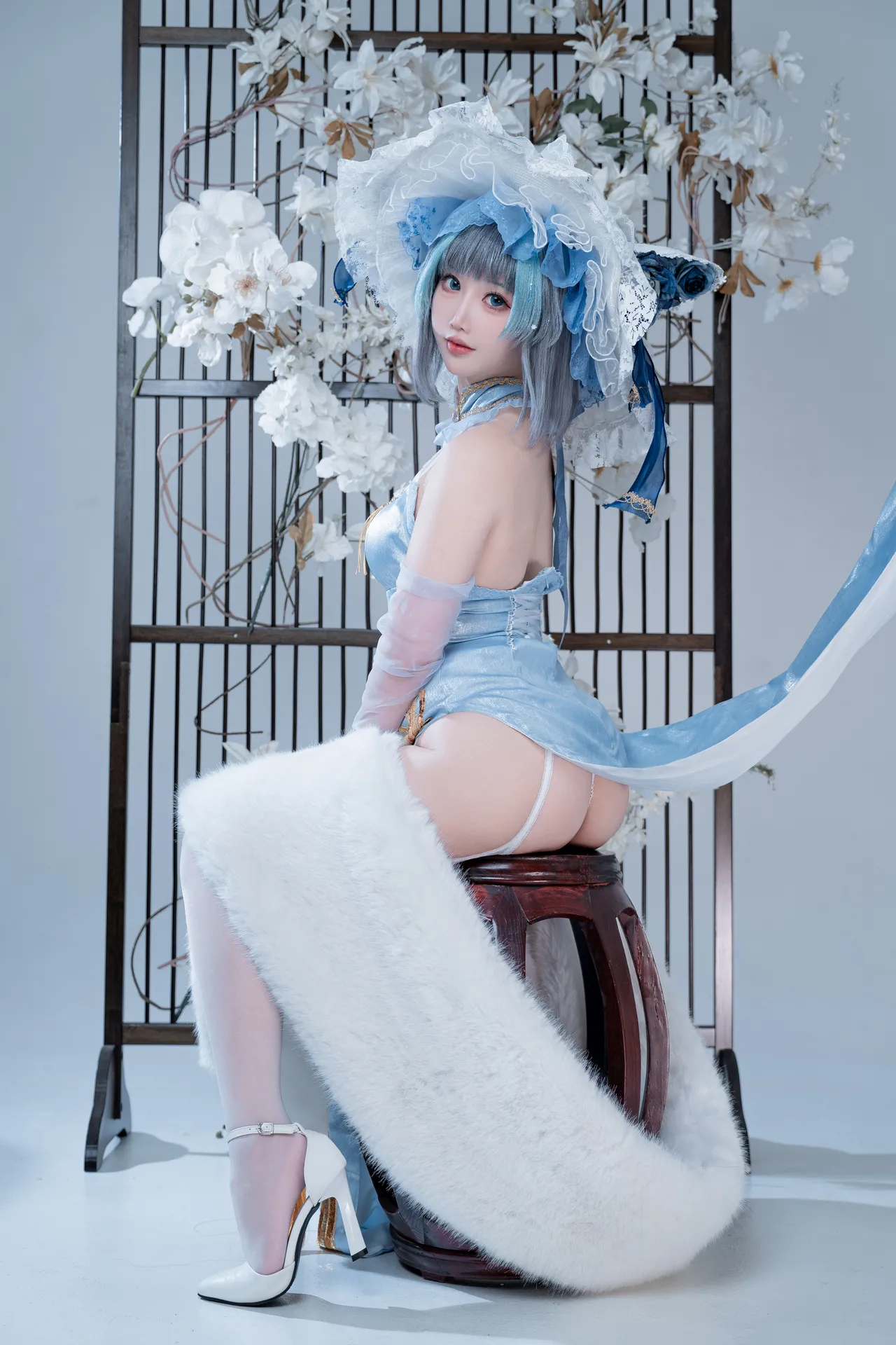 面饼仙儿 - 碧蓝航线 柴郡 猫猫蓝旗袍-erohere34.webp